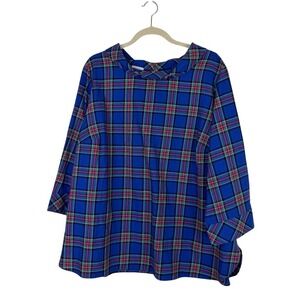 Talbots Blue Plaid Academia Blouse Top Peter Pan Collar Cotton Preppy Size 2X